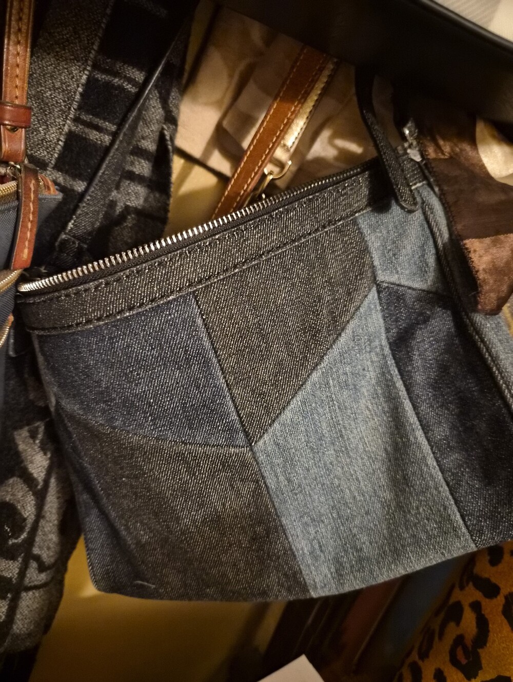 Denim Patchwork Crossbody Bag - Blue
